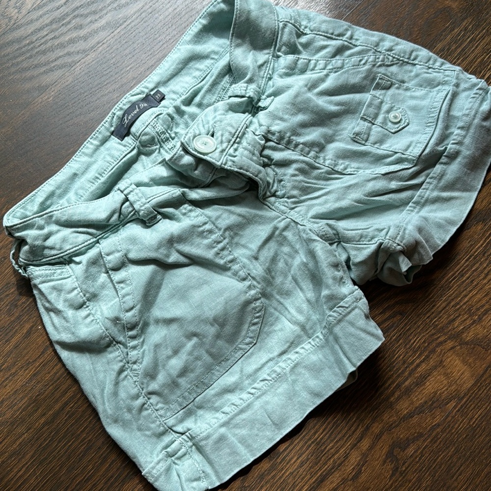 Level 99 Anthropologie linen blend blue shorts size 25